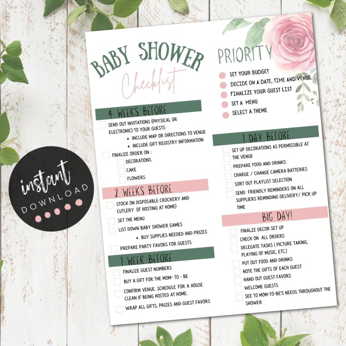 Baby shower checklist